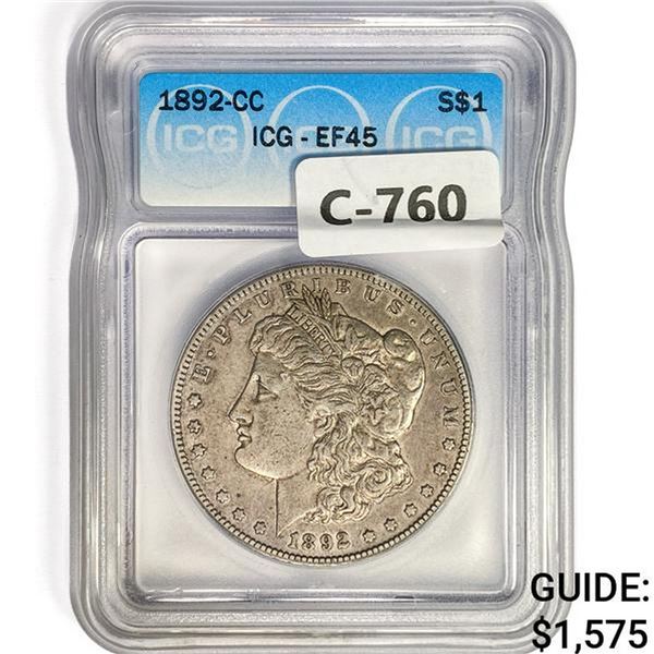 1892-CC Morgan Silver Dollar ICG EF45
