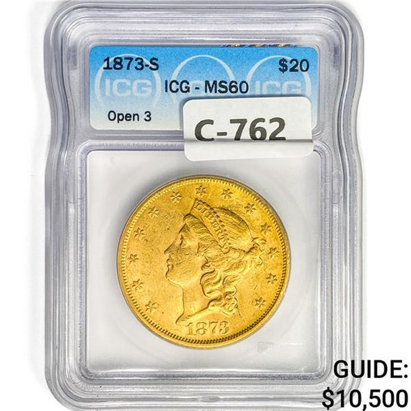 1873-S $20 Gold Double Eagle ICG MS60 Open 3