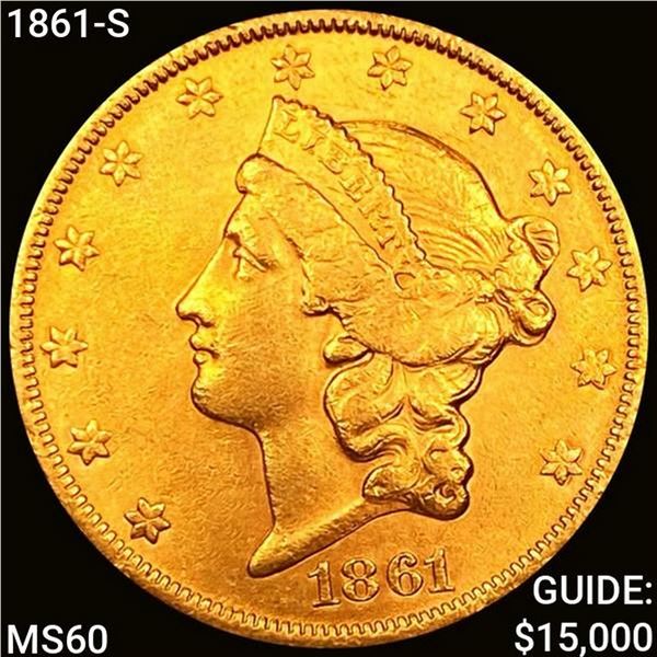 1861-S $20 Gold Double Eagle UNCIRCULATED
