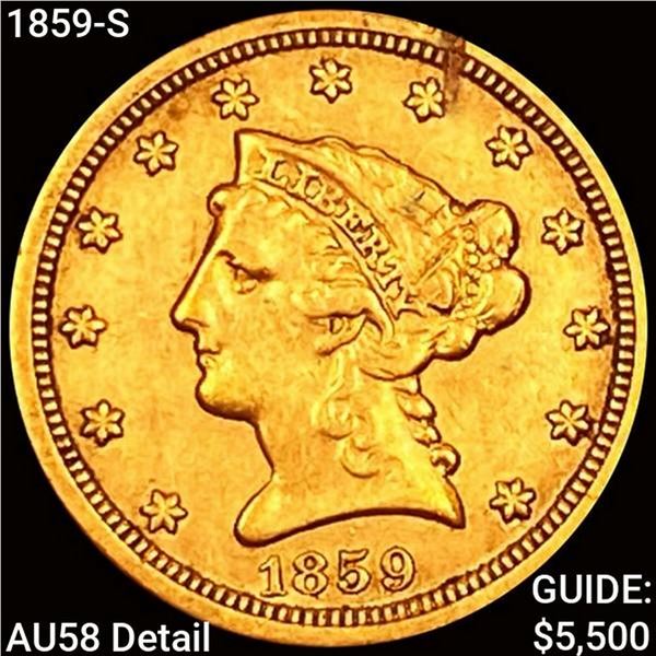 1859-S $2.50 Gold Quarter Eagle CLOSELY UNC