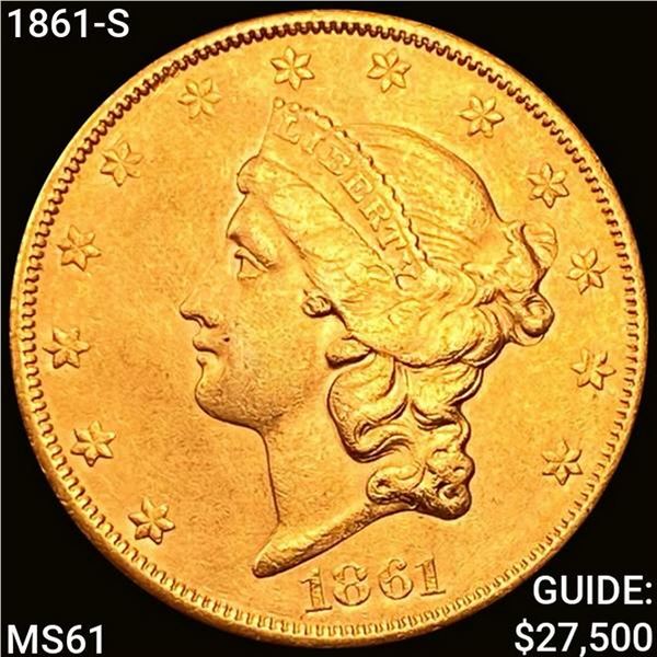 1861-S $20 Gold Double Eagle UNCIRCULATED