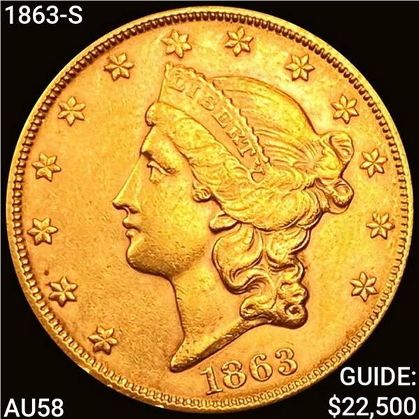 1863-S $20 Gold Double Eagle CHOICE AU