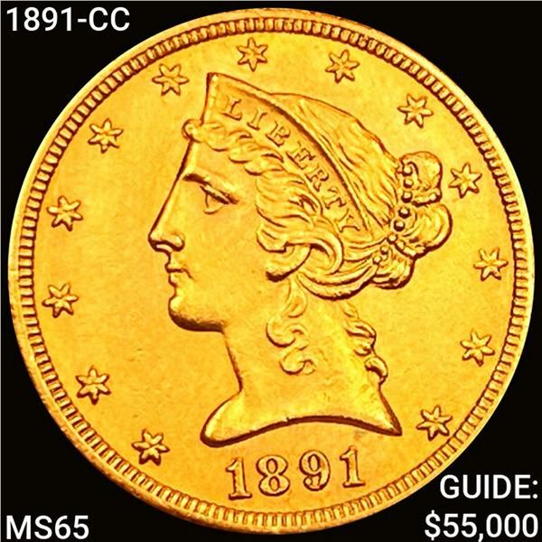 1891-CC $5 Gold Half Eagle GEM BU