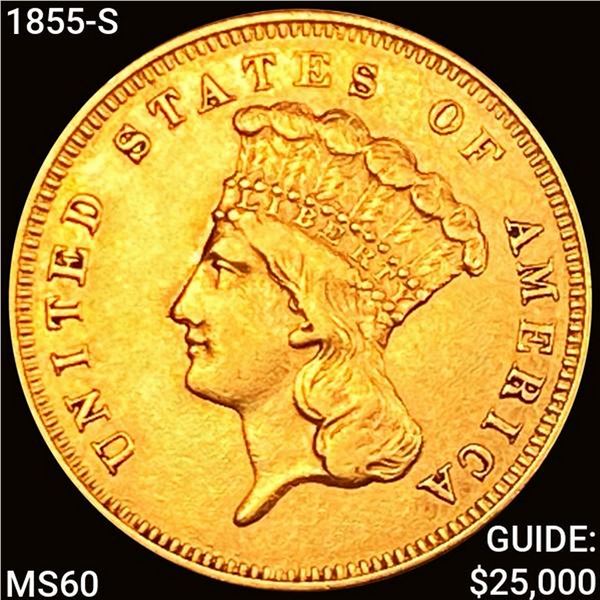 1855-S $3 Gold Piece UNCIRCULATED