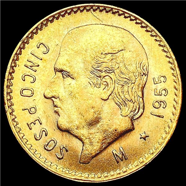 1955 Mexico .1206oz Gold 5 Pesos UNCIRCULATED