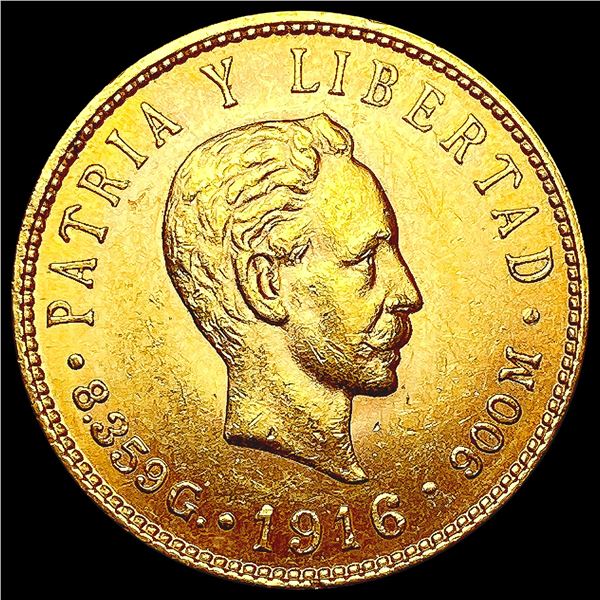 1916 Mexico .1206oz Gold 5 Pesos CLOSELY UNCIRCULA