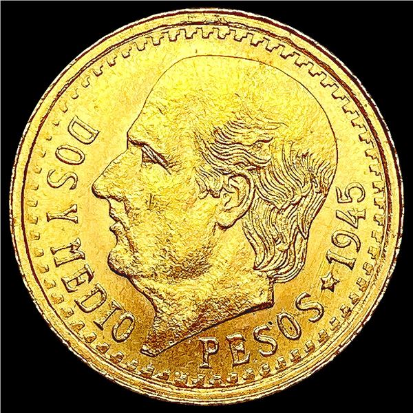 1945 Mexico .0603oz Gold 2.5 Pesos CHOICE BU