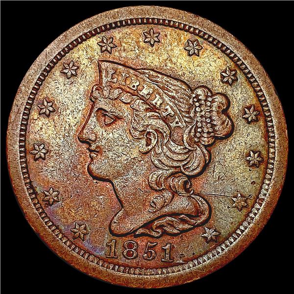 1851 Braided Hair Half Cent CLOSELY UNCIRCULATED