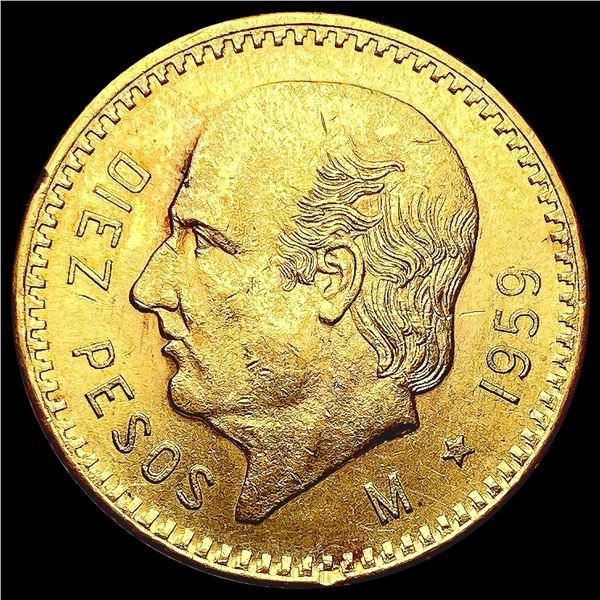 1959 Mexico .2411oz Gold 10 Pesos UNCIRCULATED