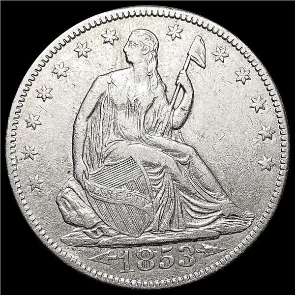 1853 Arws & Rays Seated Liberty Half Dollar CLOSEL