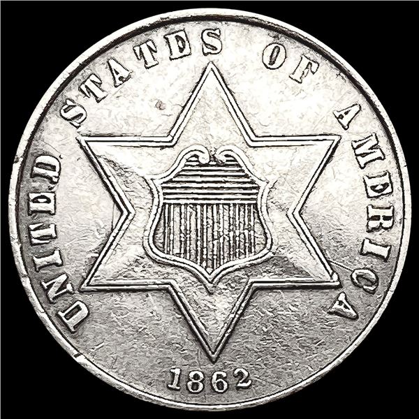 1862 Silver Three Cent CLOSELY UNCIRCULATED