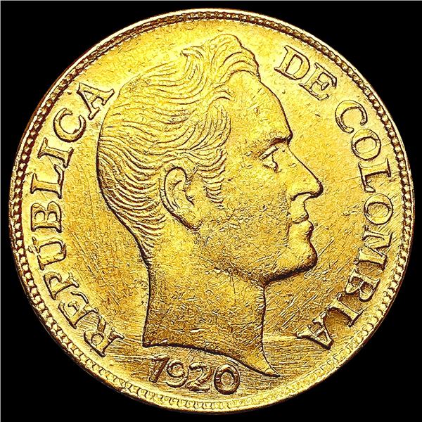1920 Colombia .2355oz Gold 5 Pesos CHOICE AU