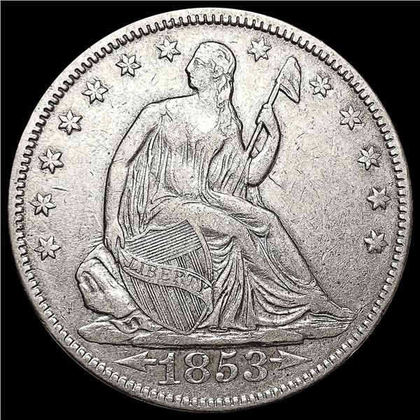 1853 Arws & Rays Seated Liberty Half Dollar NEARLY