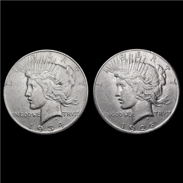 [2] Peace Silver Dollars [1928-S, 1934] CLOSELY UN