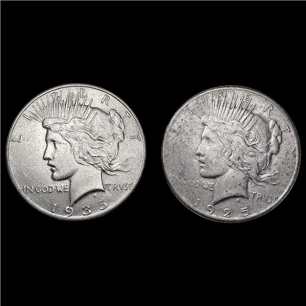[2] Peace Silver Dollars [1925-S, 1935] CLOSELY UN
