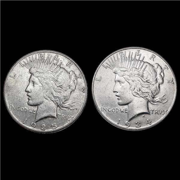 [2] Peace Silver Dollars [1925-S, 1934] CLOSELY UN