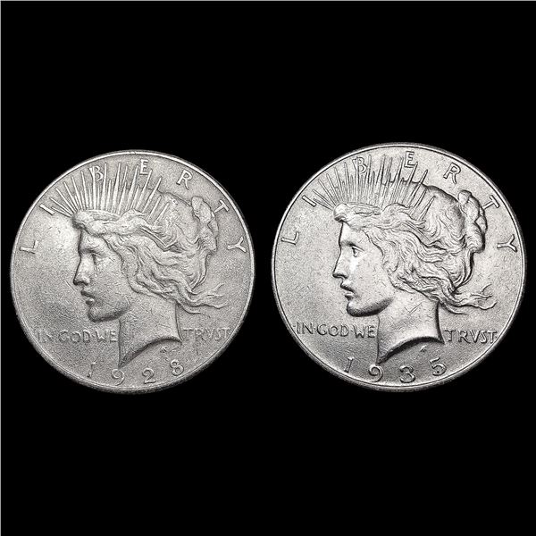 [2] Peace Silver Dollars [1928-S, 1935] CLOSELY UN