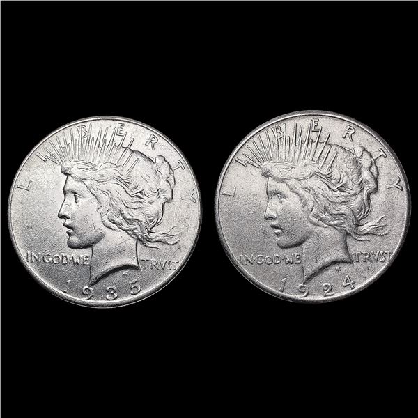 [2] Peace Silver Dollars [1924-S, 1935] CLOSELY UN