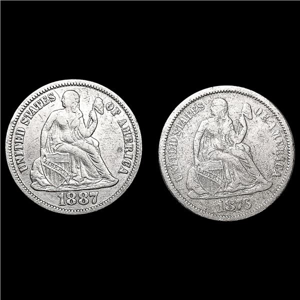 [2] Seated Lib Dimes [1876, 1887-S] CLOSELY UNCIRC