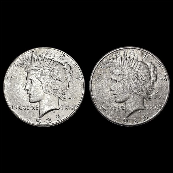[2] Peace Silver Dollars [1925-S, 1935] CLOSELY UN