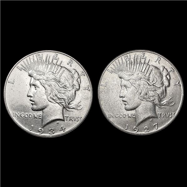 [2] Peace Silver Dollars [1927-S, 1934] CLOSELY UN