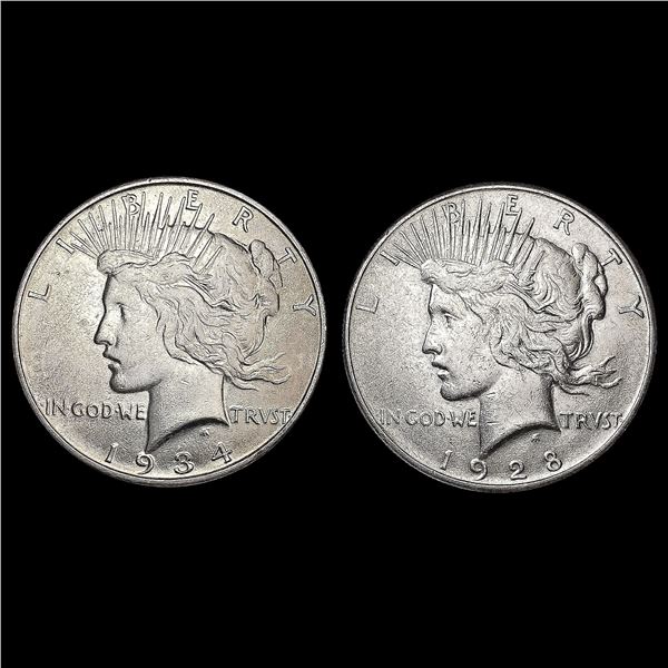 [2] Peace Silver Dollars [1928-S, 1934-D] CLOSELY