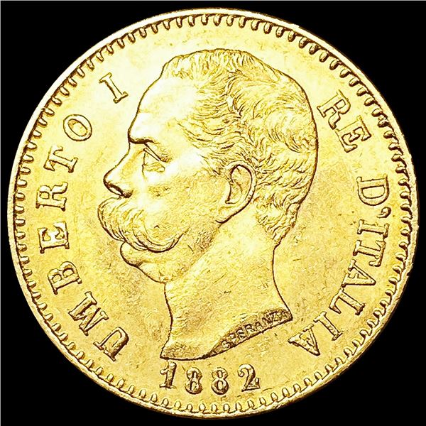 1882 Italy .1867oz Gold 20 Lire UNCIRCULATED