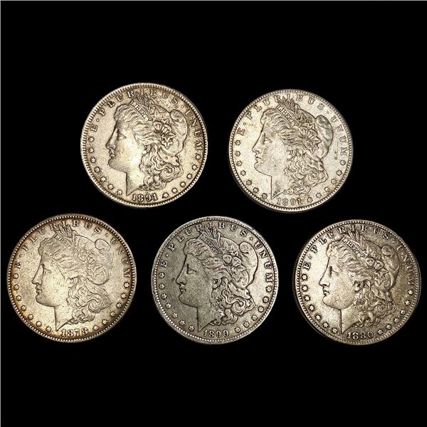 [5] Morgan Silver Dollars (1878, 1880-S, 1890-O, 1