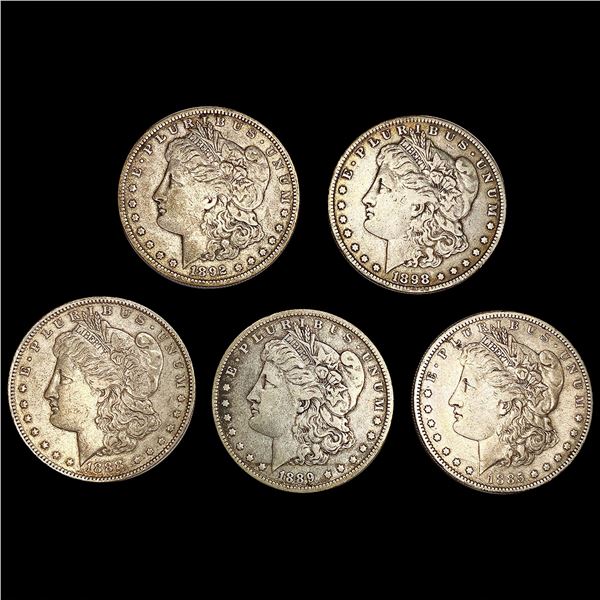 [5] Morgan Silver Dollars (1885-S, 1888-O, 1889-O,