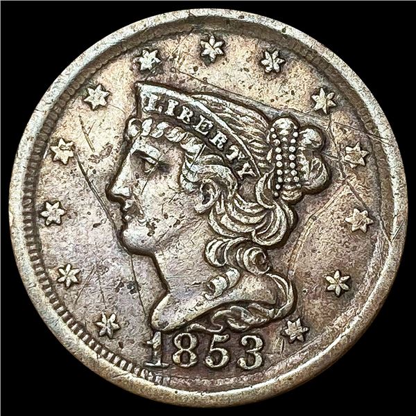 1853 Braided Hair Half Cent CLOSELY UNCIRCULATED