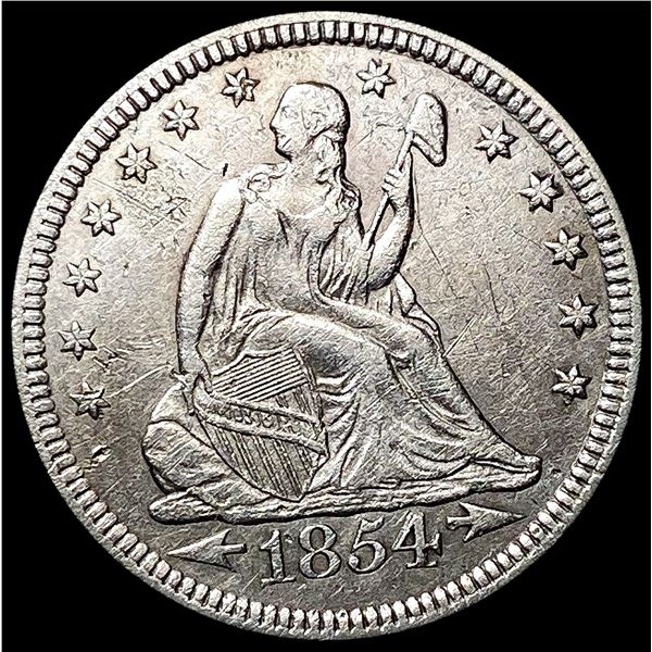 1854 Arws Seated Liberty Quarter CLOSELY UNCIRCULA