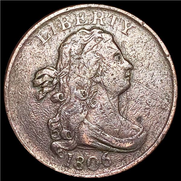 1806 Sm 6 No Stars Draped Bust Half Cent LIGHTLY C