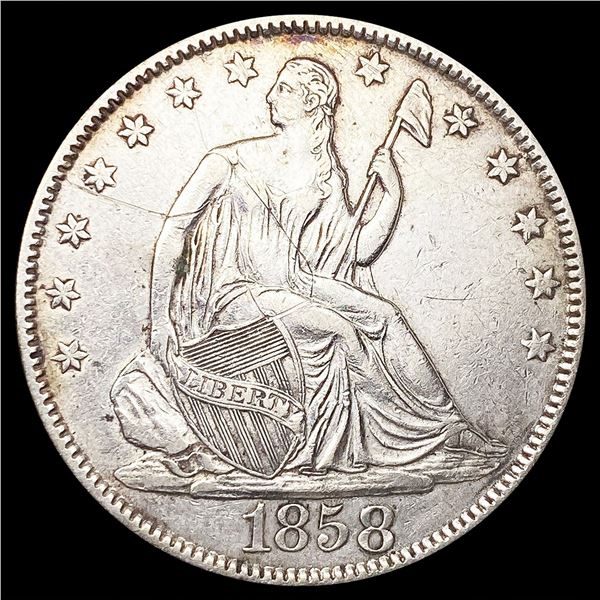 1858 Seated Liberty Half Dollar CLOSELY UNCIRCULAT