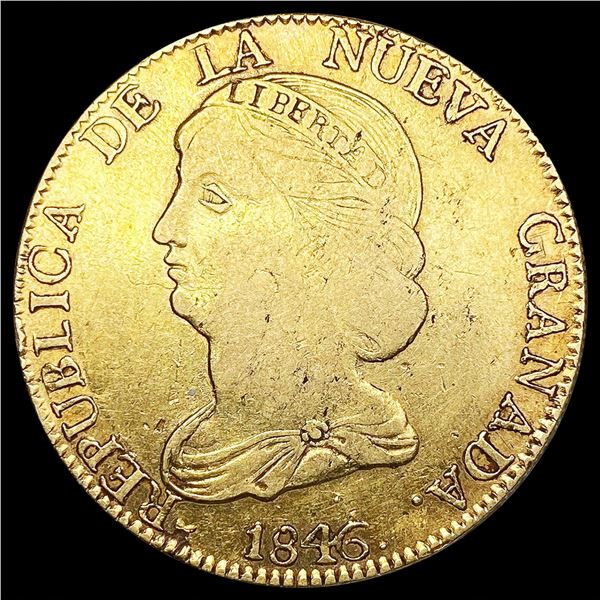 1846-UE Colombia .7596oz Gold 16 Pesos LIGHTLY CIR