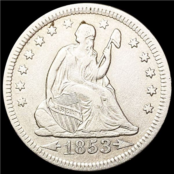 1853 Arws & Rays Seated Liberty Quarter CLOSELY UN
