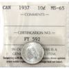 Image 1 : 10-cent 1937 ICCS MS65 