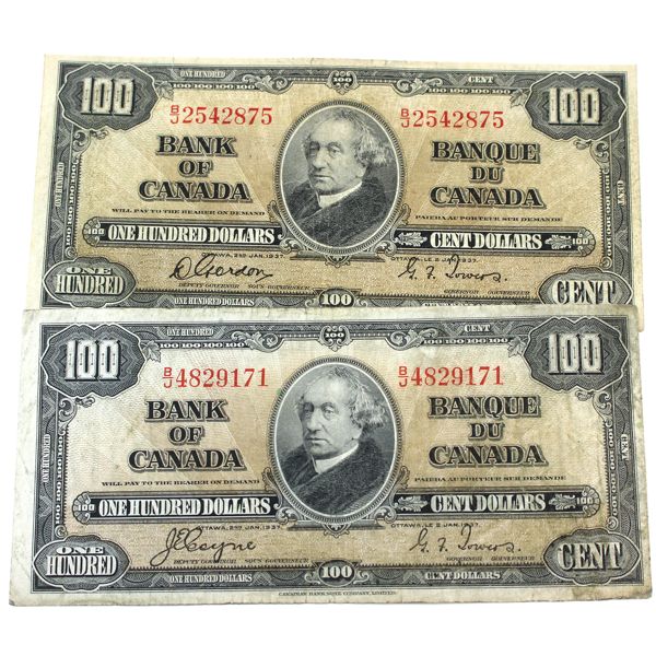 BC-27b & BC-27c 1937 $100 F-VF. 2pcs. 
