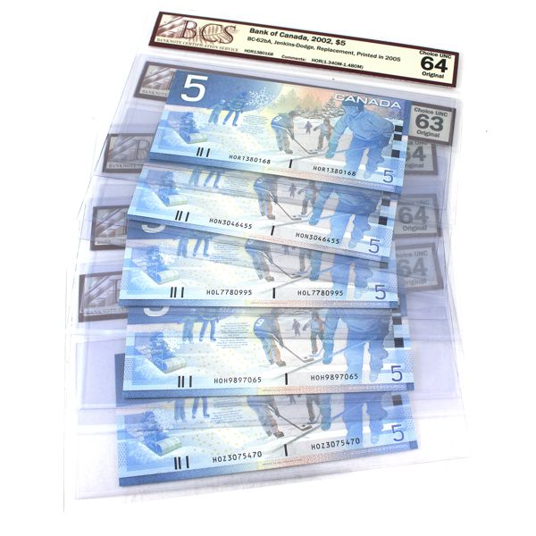 BC-62bA 2002 $5 BCS CUNC63 or CUNC64 Original Jenkins-Dodge Printed 2005. 5pcs. 