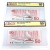Image 1 : 2x Consecutive BC-59d $50 BCS AU50 Original Knight-Dodge SN: FMB2751998 & FMB2751999