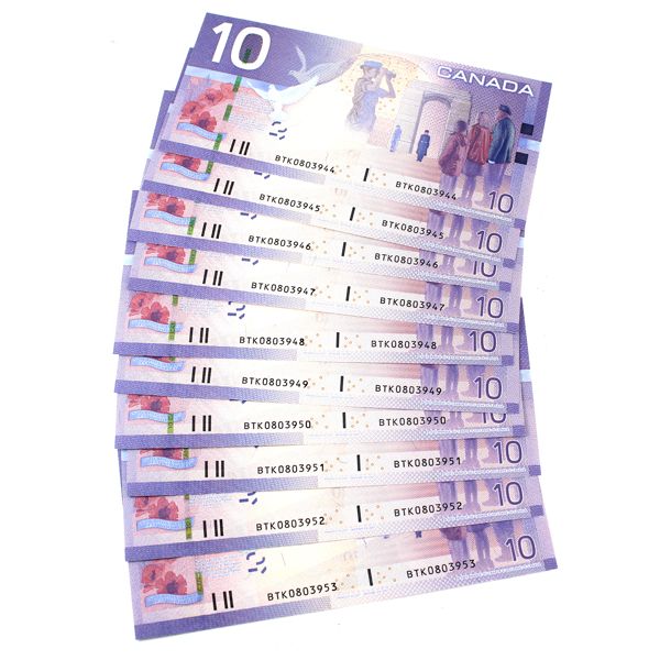 10x BC-68aA 2005 $10 Jenkins-Dodge Notes in Sequence SN: BTK0803944 to BTK0803953. 10pcs. 