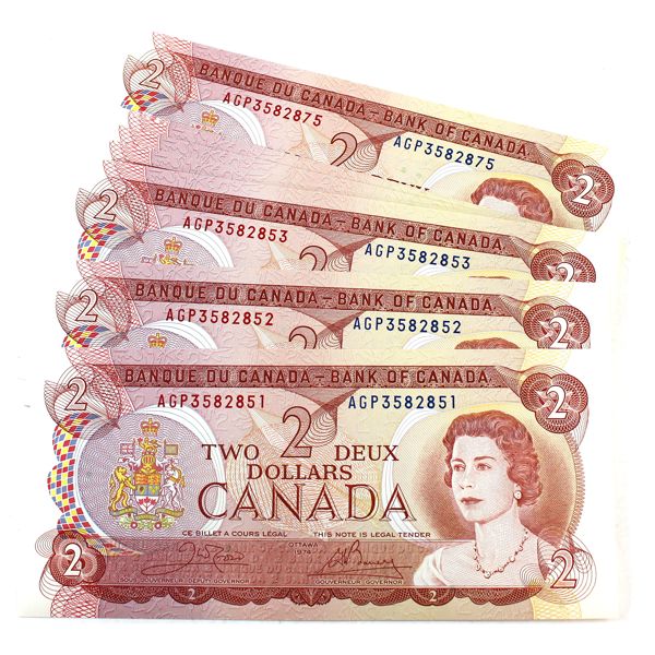 25x BC-47b 1974 $2 Crow-Bouey Notes in Sequence SN: AGP3582851 to AGP3582875. 25pcs. 