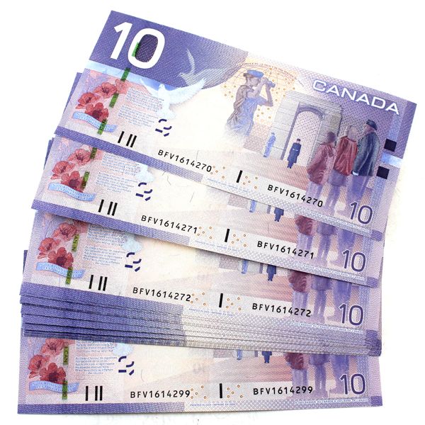 30x BC-68b 2005 $10 Jenkins-Carney Notes in Sequence SN: BFV1614270 to BFV1614299. 30pcs. 