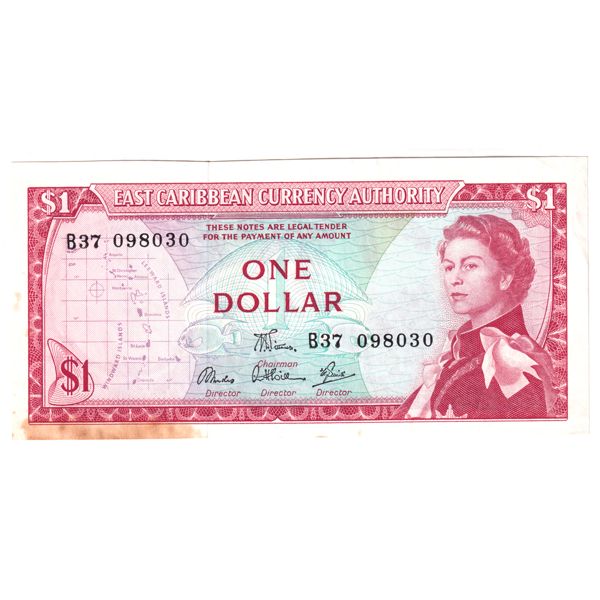 East Caribbean States 1965 Pick-13d $1 AU-UNC East Caribbean Currency Authority Sign 6 