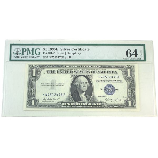 USA 1935E FR-1614* $1 PMG CUNC64 EPQ Priest-Humphrey, Silver Certificate SN: *47512476F pp R