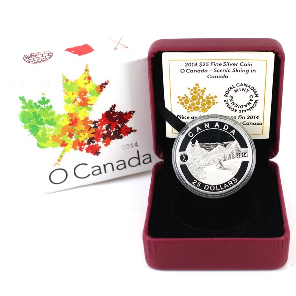 2014 $25 O Canada - Scenic Skiing in Canada Fine Silver (Tax Exempt)