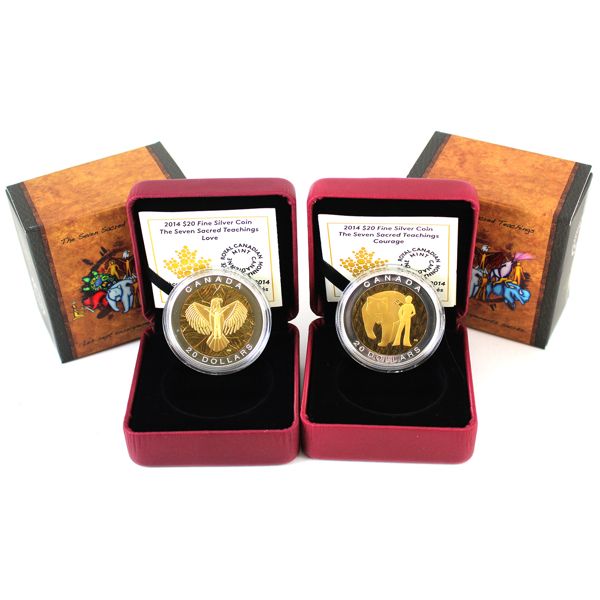 2014 $20 Fine Silver The Seven Sacred Teachings. 2pcs. (Tax Exempt) 