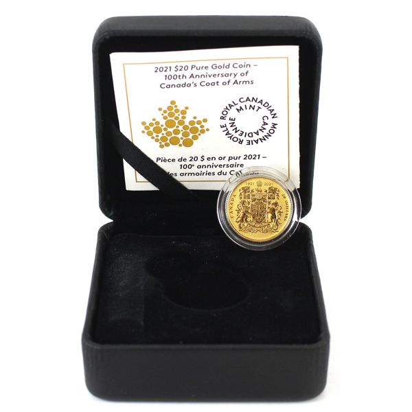 2021 $20 100th Anniversary of Canada's Coat of Arms Fine Gold. (Tax Exempt)