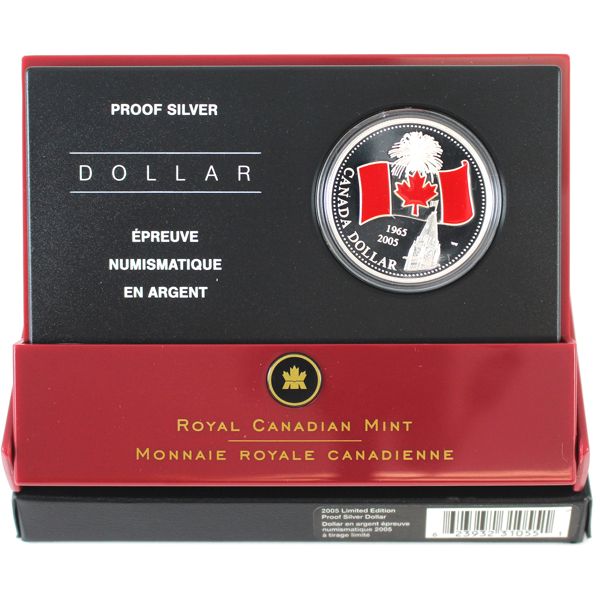 2005 Canada Limited Edition Red Enamel National Flag Proof Silver Dollar (Tax Exempt)