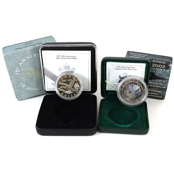 1997 $ 2002 Anniversay Loon Silver Dollar 2pcs. 