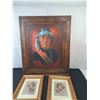 Image 1 : Large Painting of Indigenous Man & 2 Framed Pictures of Indigenous Children